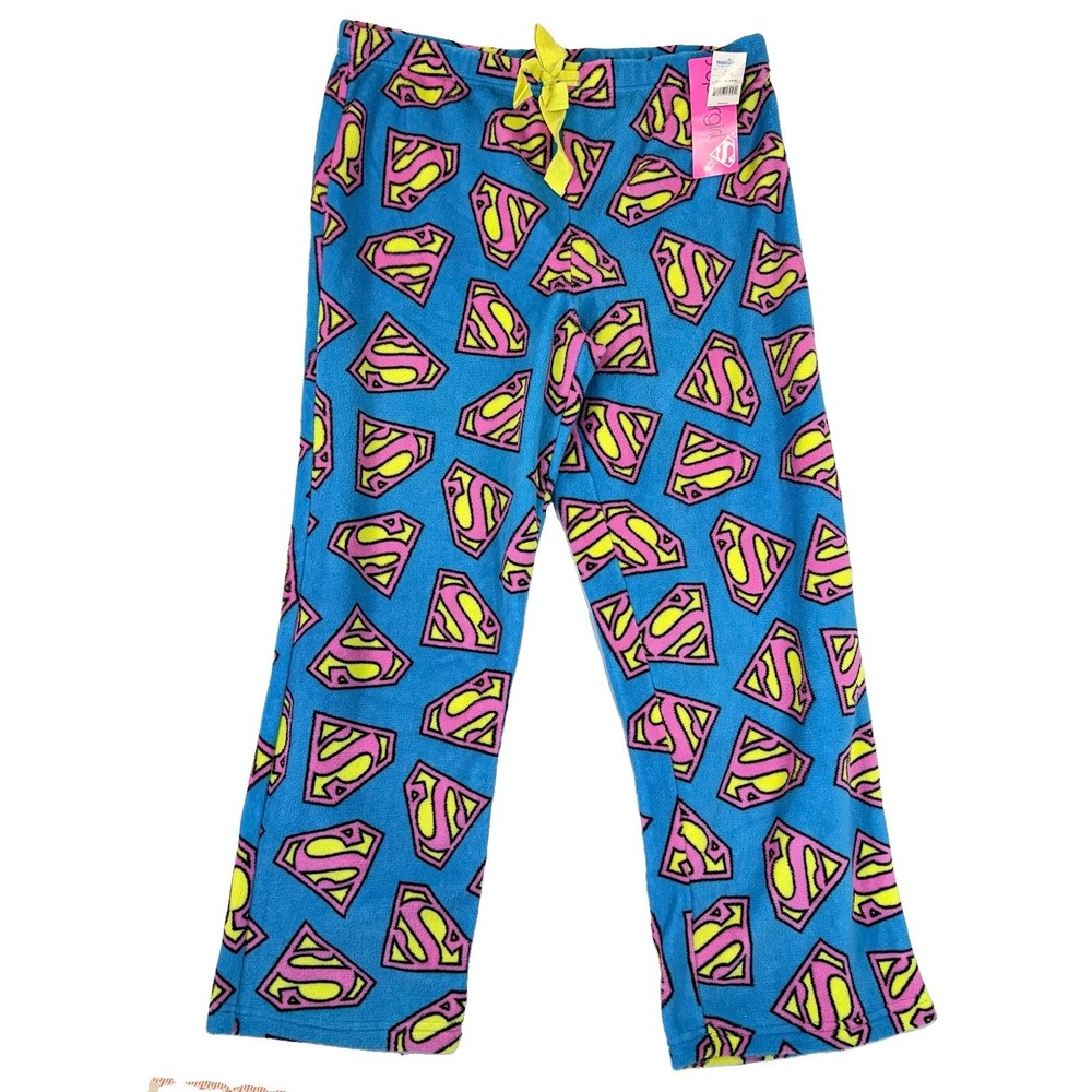 NWT Supergirl Pajama Pants Girls L 11/13 Fleece Superman Logo Y2K 2013 DEADSTOCK